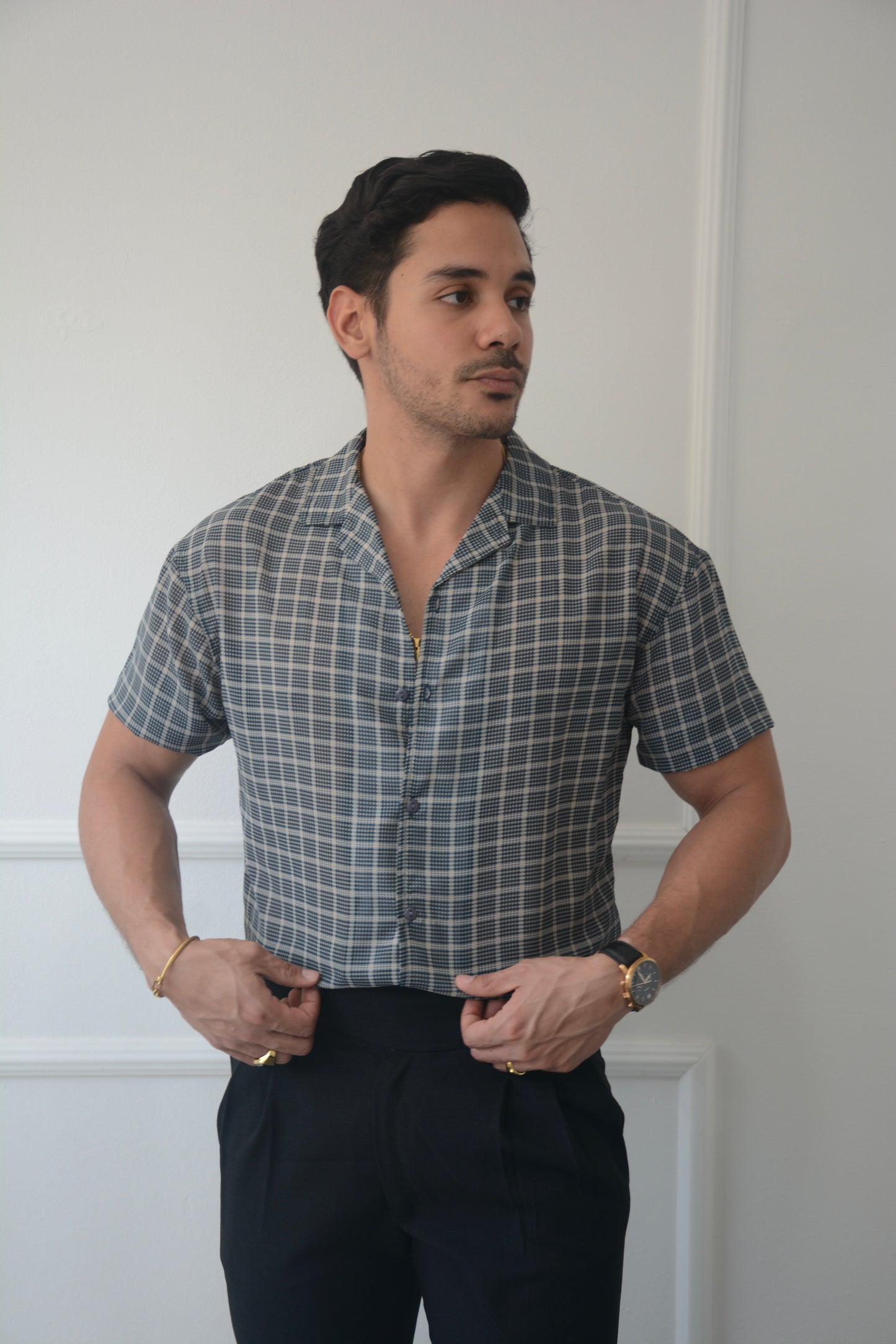 Camisa Blue Plaid Seda italiano  | Sprezzatura