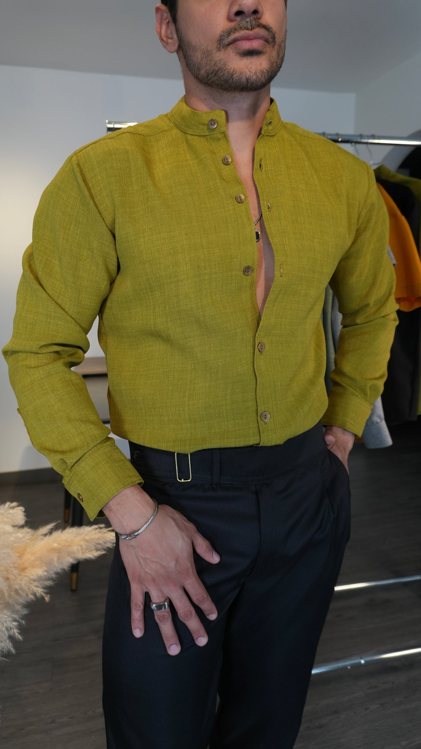 Camisa Pistacchio | Cuello Mao (Verde Pistacho) — Sangre & Lino M/L