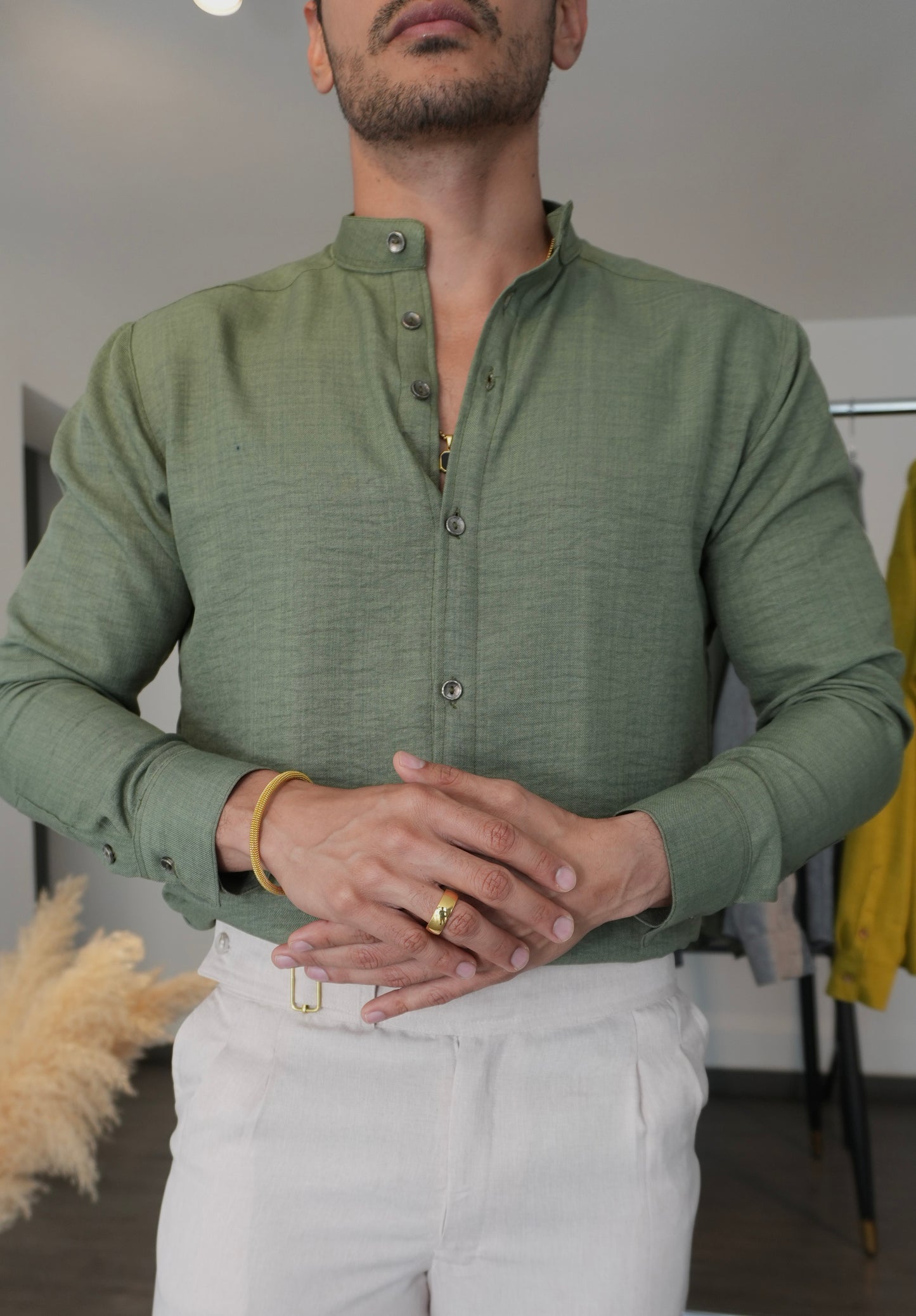 Camisa Pistacchio | Cuello Mao (Verde Pistacho) — Sangre & Lino M/L