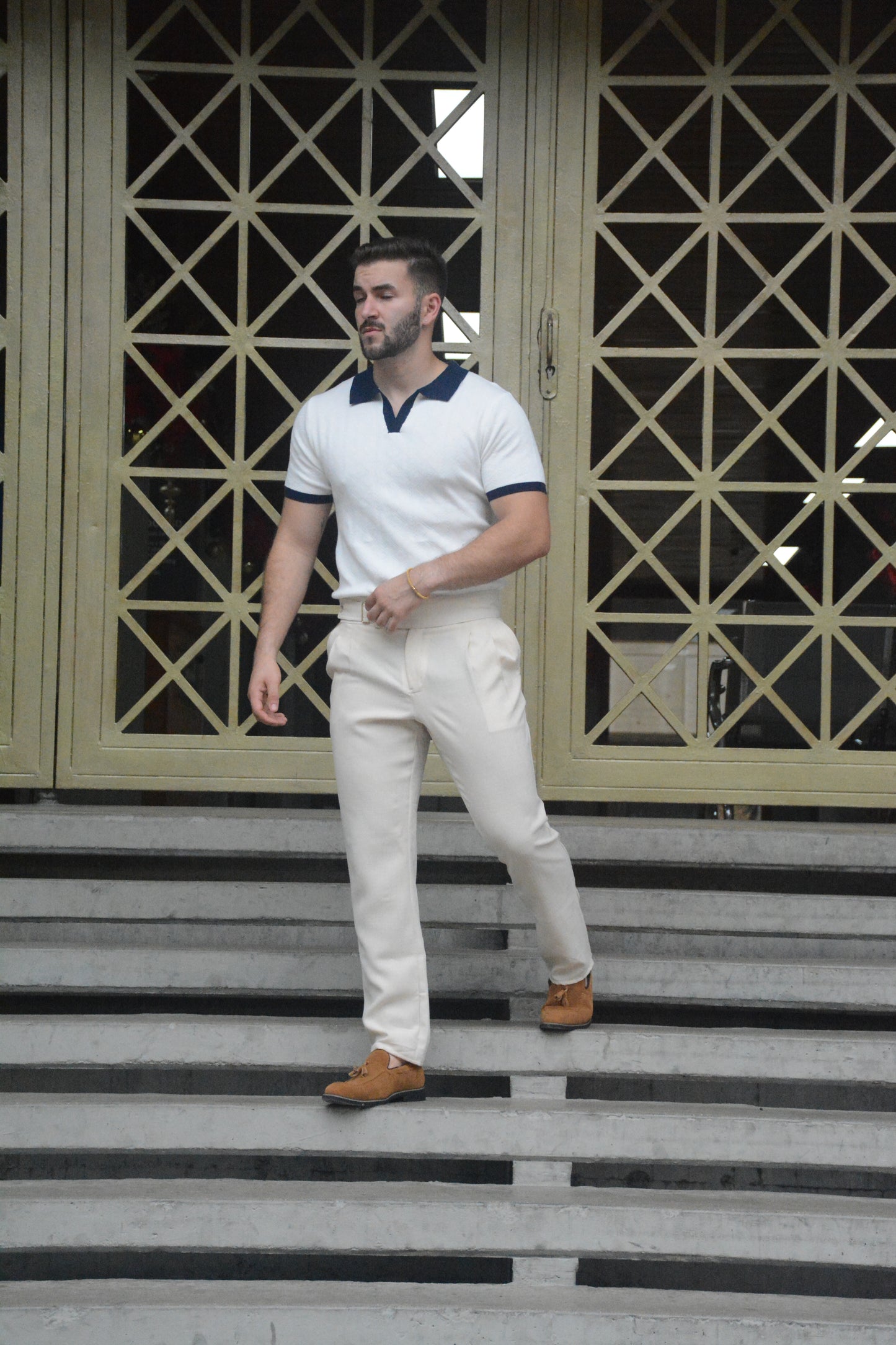 Polo Clineja Luxe Knit – White & Navy