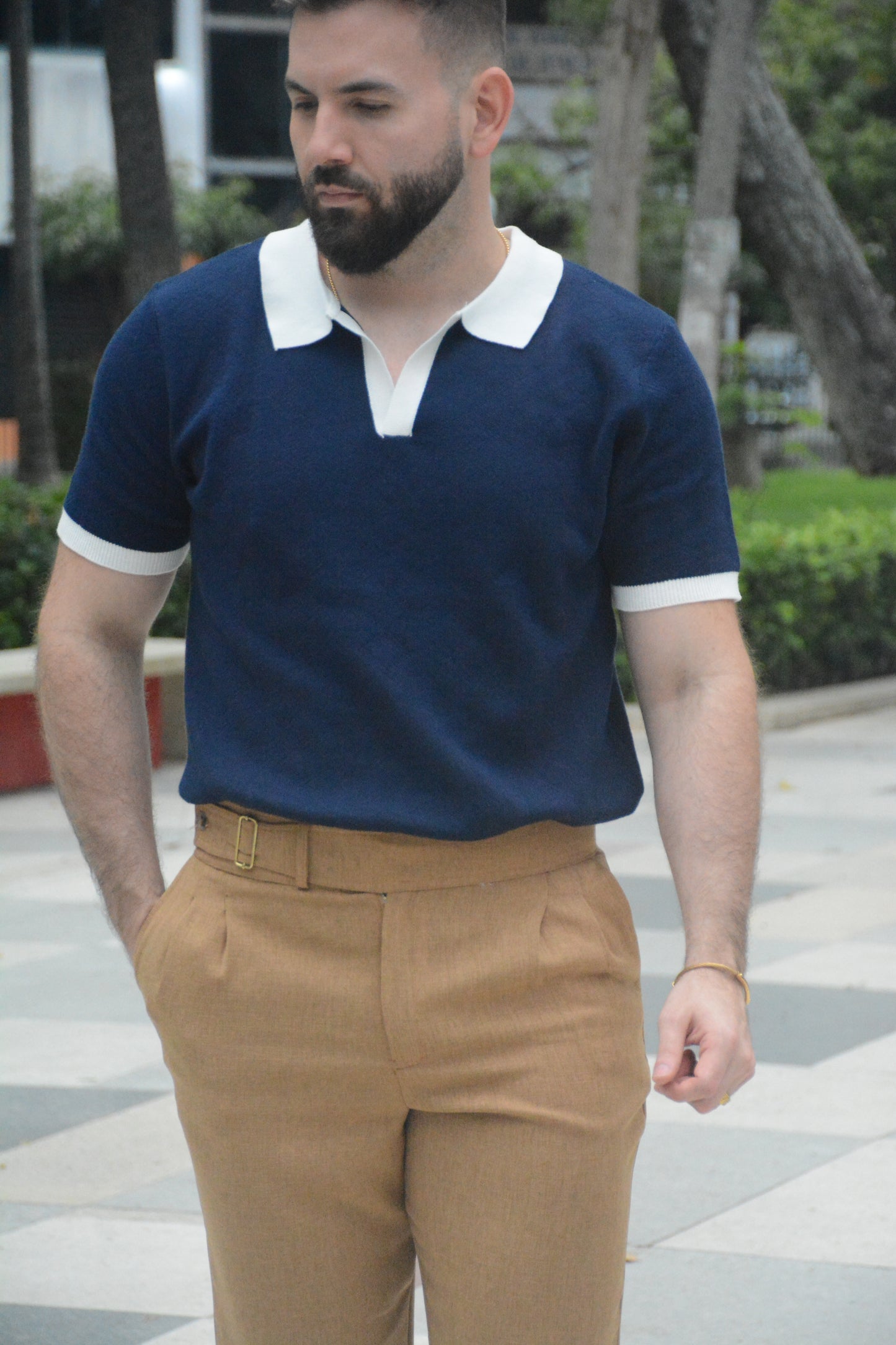 Polo Clineja Luxe Knit – Navy & White