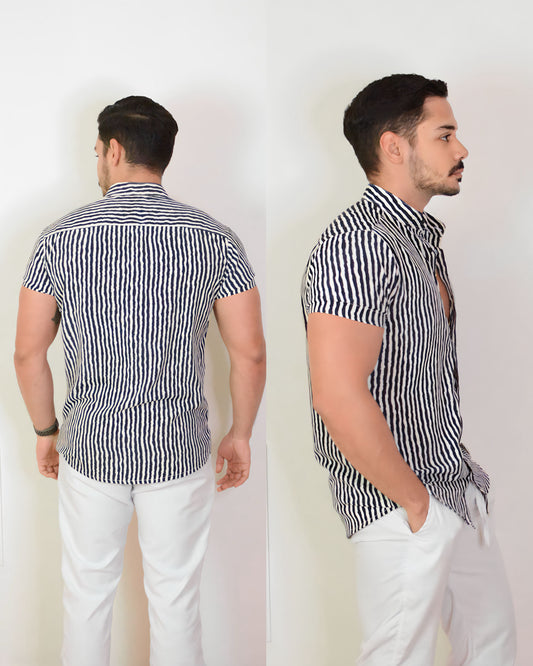 Camisa Blue Curved Stripes