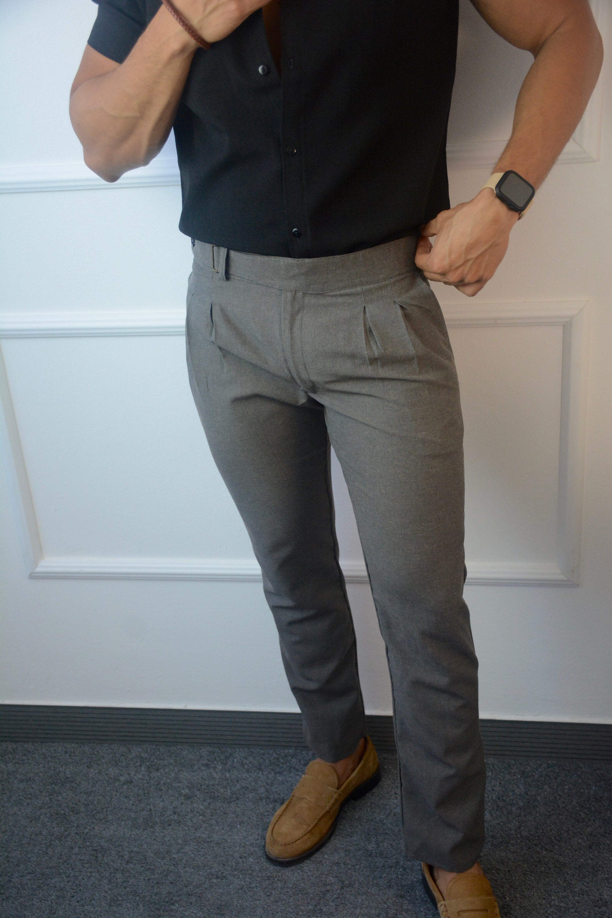 Pantalon Gris Camisa Azul Hombre Combinación Pantalón Gris Camisa