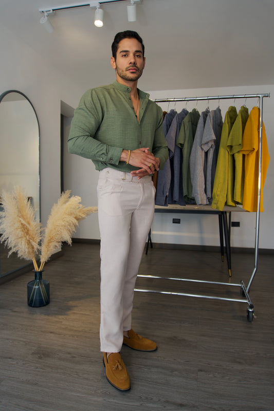 Camisa Pistacchio | Cuello Mao (Verde Pistacho) — Sangre & Lino M/L