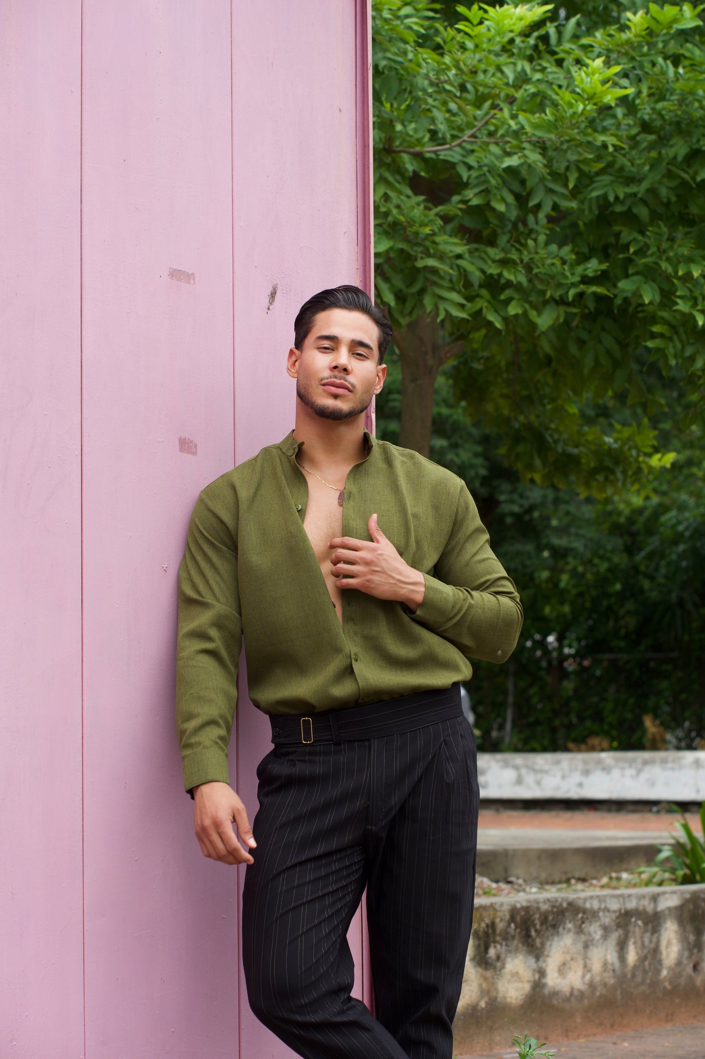 Camisa Green Olive Lino M/L