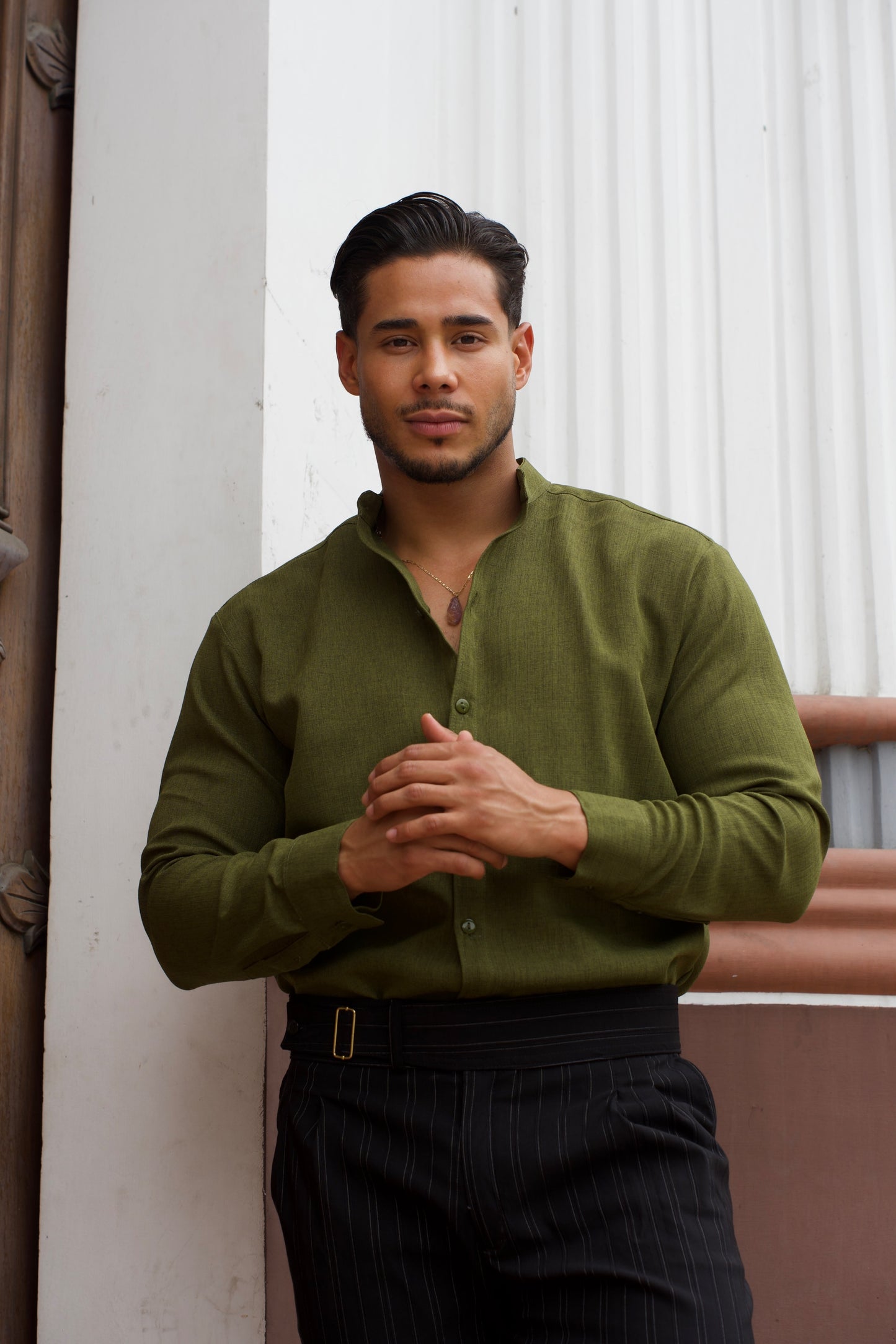 Camisa Green Olive Lino M/L