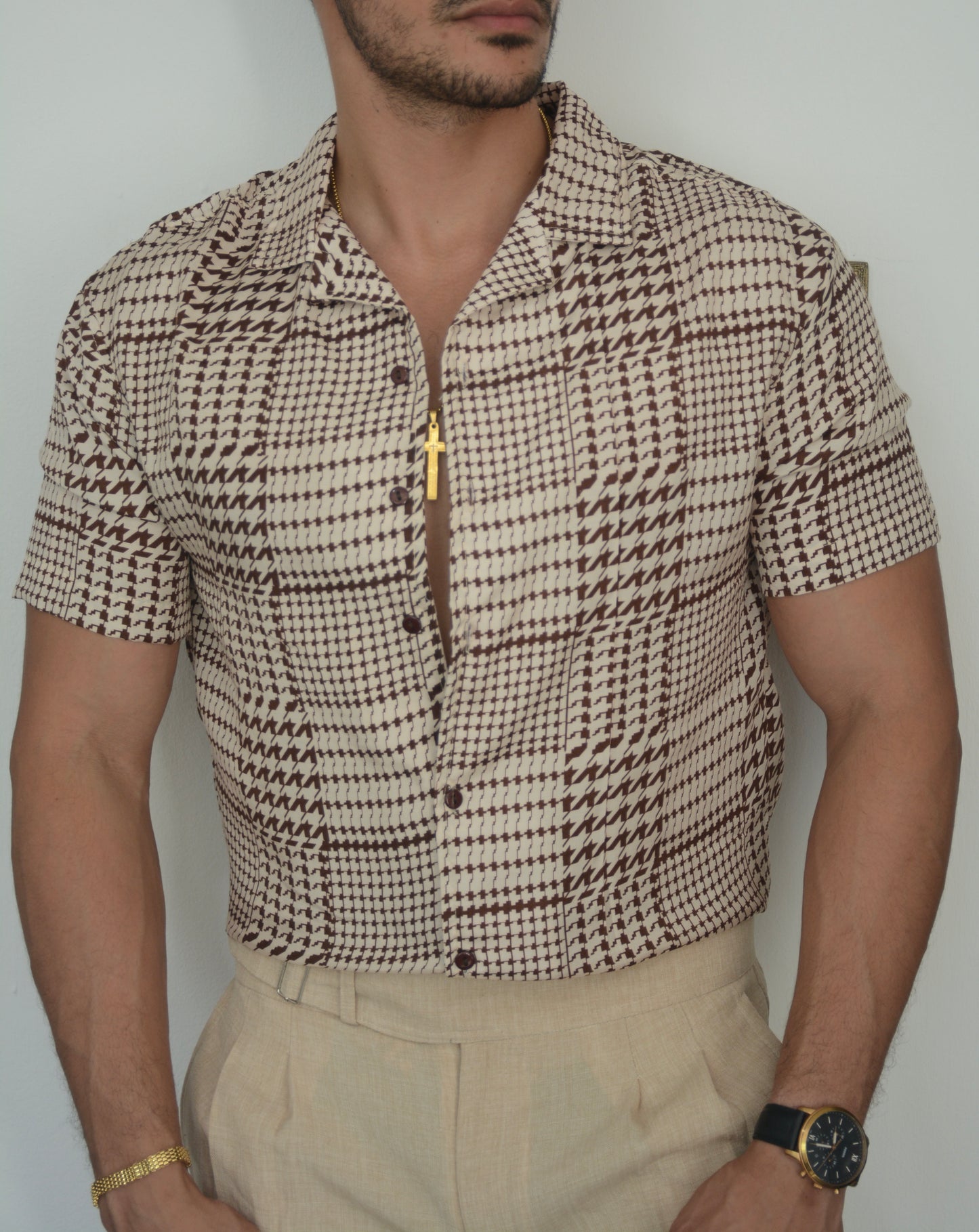 Camisa Marron Forms Abstract | Sprezzatura