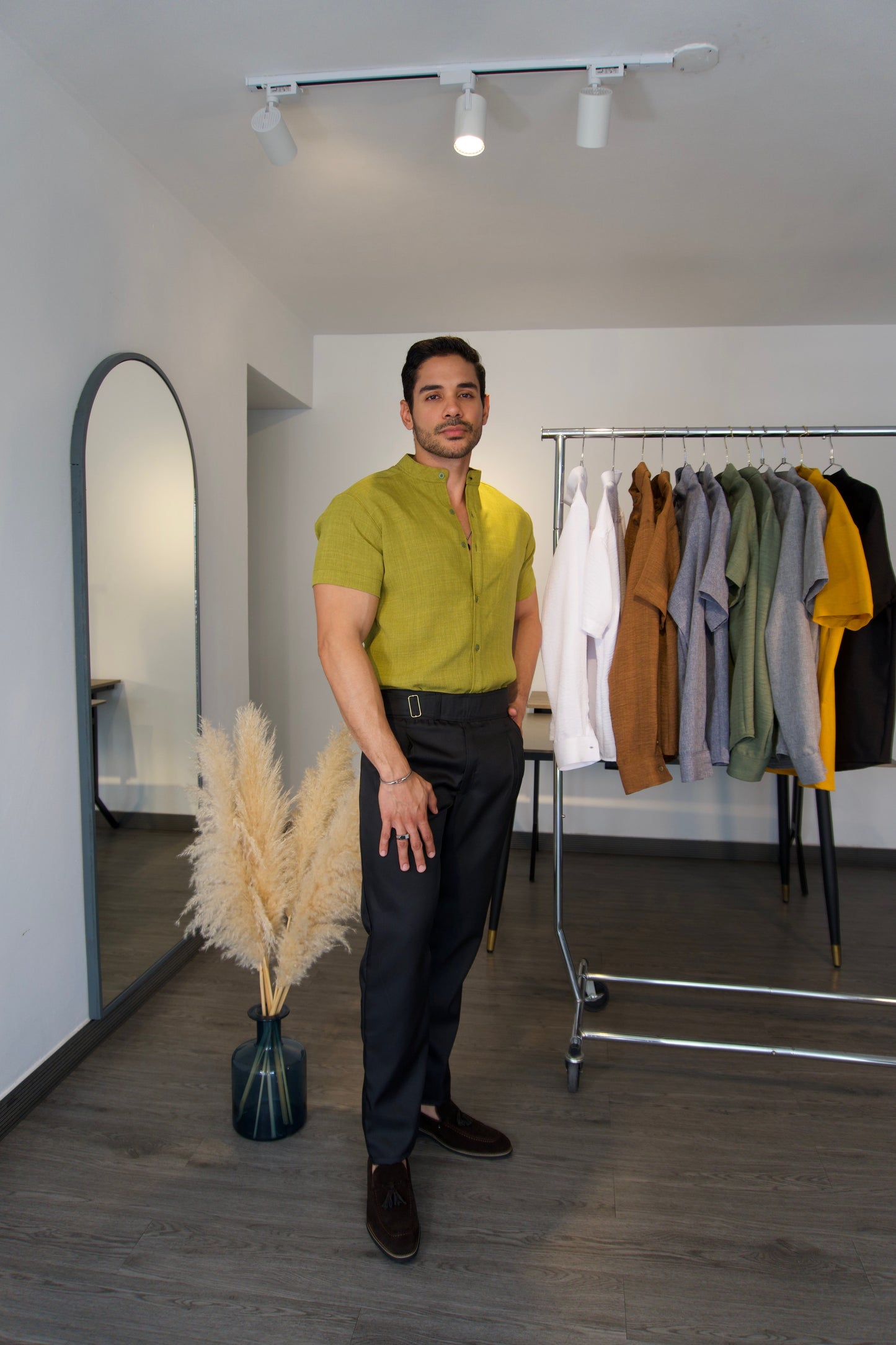 Camisa Pistacchio | Lino Cuello Mao (Verde Pistacho) — Sangre & Lino