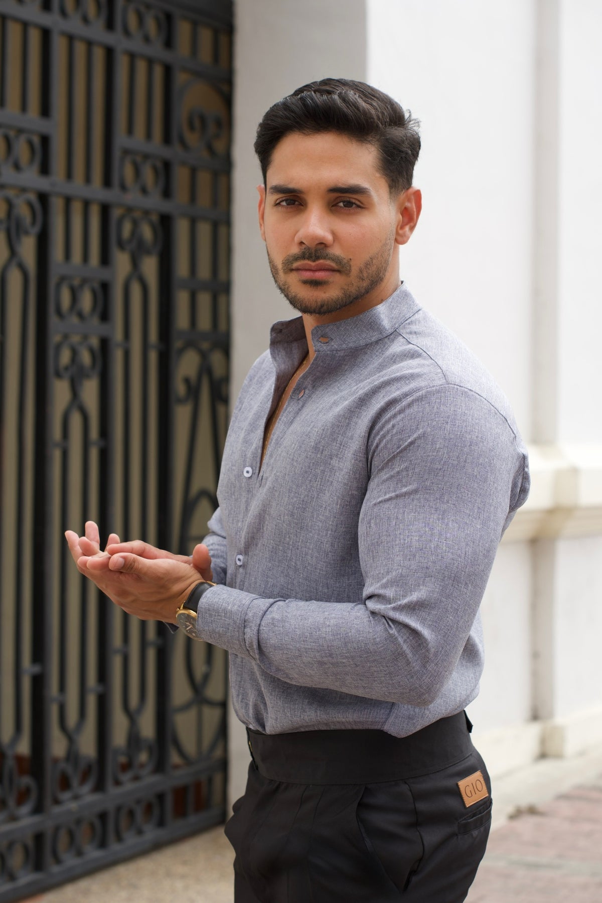Camisa Azzurro Denim | Cuello Mao (Azul Claro) M/L