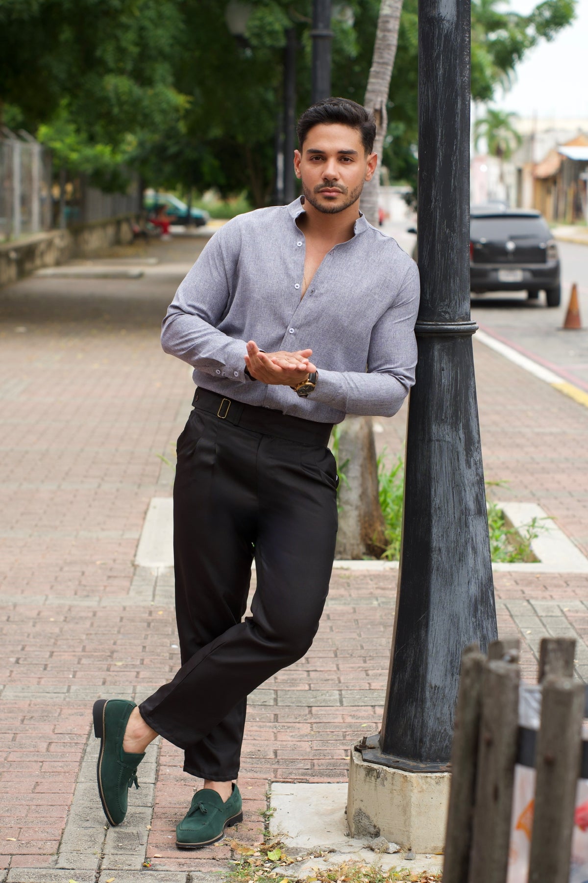 Camisa Azzurro Denim | Cuello Mao (Azul Claro) M/L