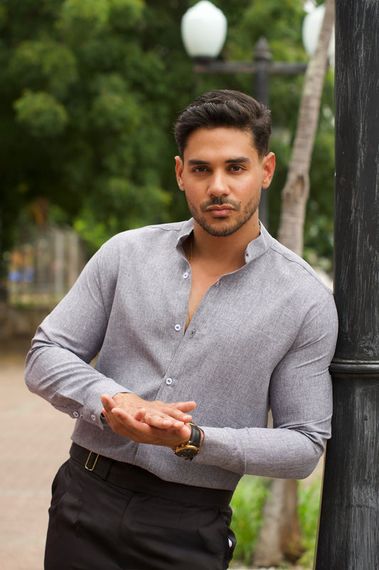 Camisa Azzurro Denim | Cuello Mao (Azul Claro) M/L